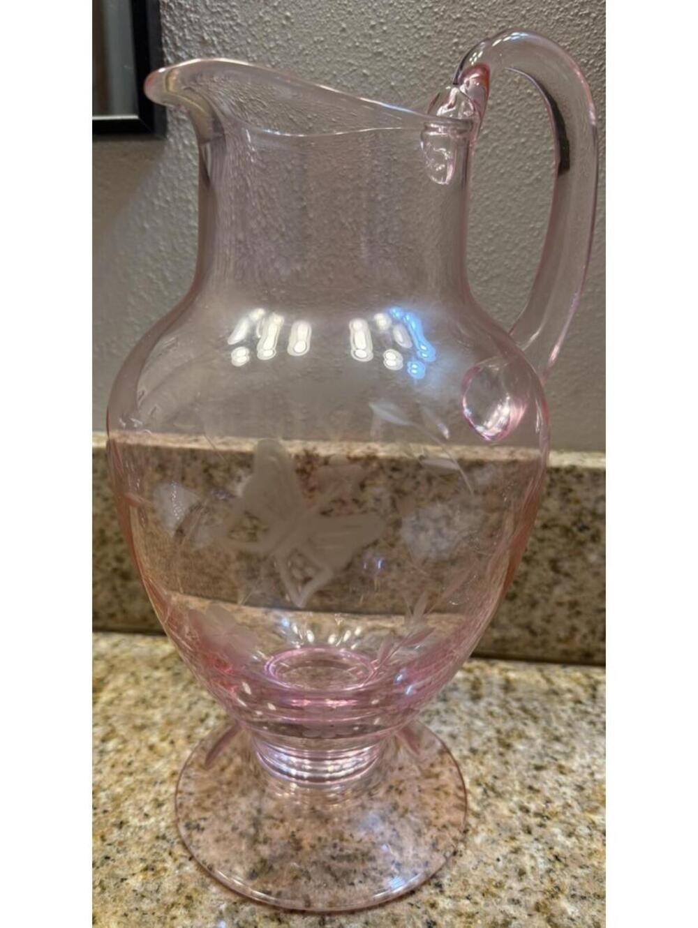 NEW RARE Lenox Butterfly Meadow Footed Etched Pink Pitcher 9.5"